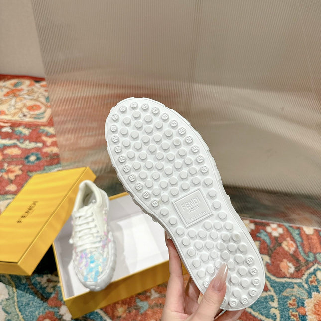 RUNWAY SEQUIN CASUAL SHOES IN WHITE CALFSKIN