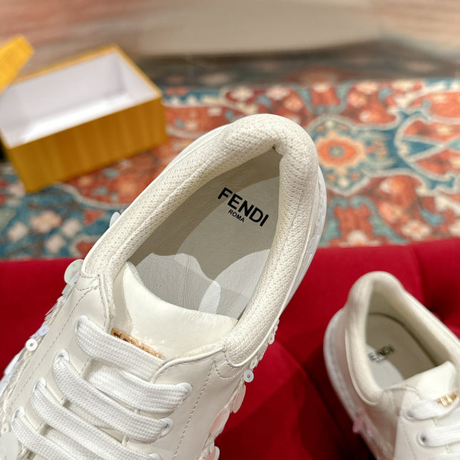 RUNWAY SEQUIN CASUAL SHOES IN WHITE CALFSKIN