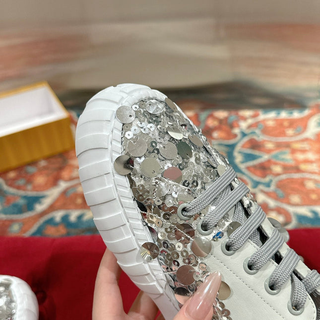 RUNWAY SEQUIN CASUAL SHOES IN PEARL GRAY CALFSKIN