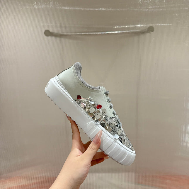 RUNWAY SEQUIN CASUAL SHOES IN PEARL GRAY CALFSKIN