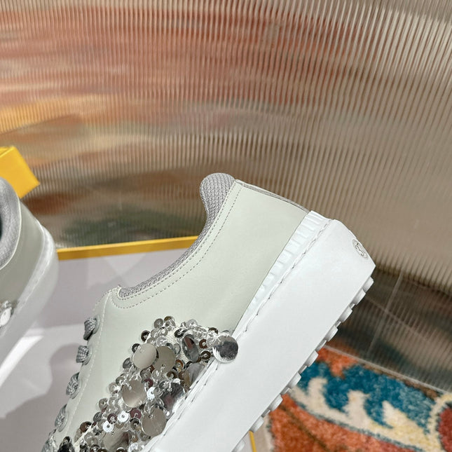 RUNWAY SEQUIN CASUAL SHOES IN PEARL GRAY CALFSKIN