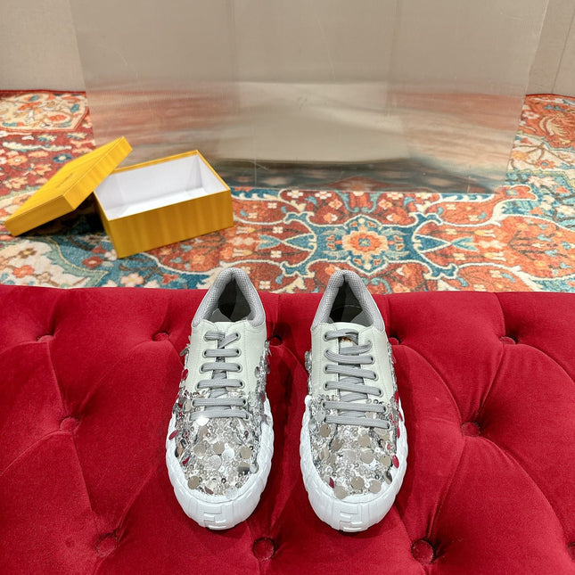 RUNWAY SEQUIN CASUAL SHOES IN PEARL GRAY CALFSKIN