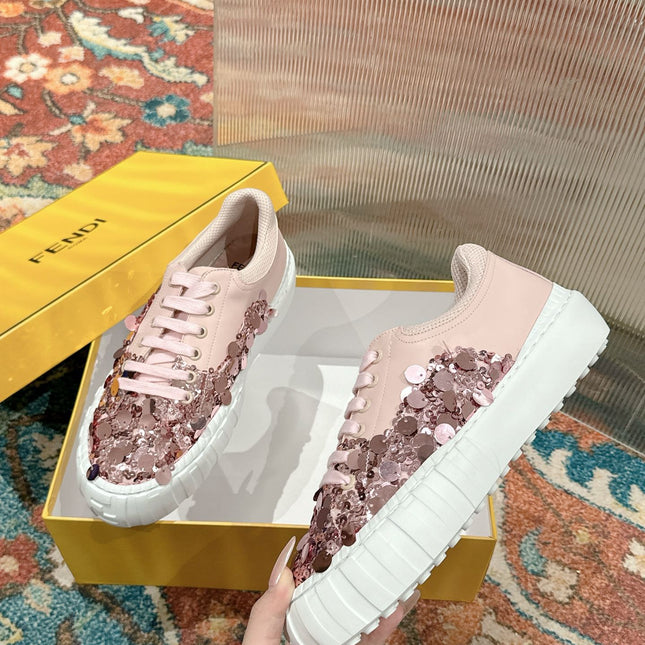 RUNWAY SEQUIN CASUAL SHOES IN CREPE PINK CALFSKIN