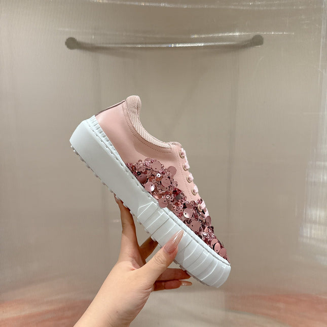 RUNWAY SEQUIN CASUAL SHOES IN CREPE PINK CALFSKIN