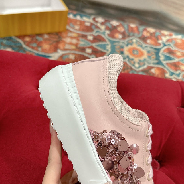 RUNWAY SEQUIN CASUAL SHOES IN CREPE PINK CALFSKIN