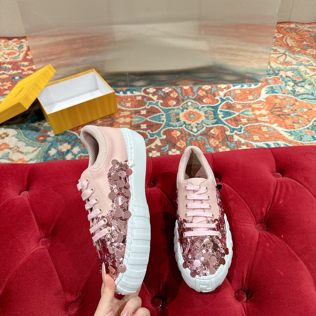 RUNWAY SEQUIN CASUAL SHOES IN CREPE PINK CALFSKIN