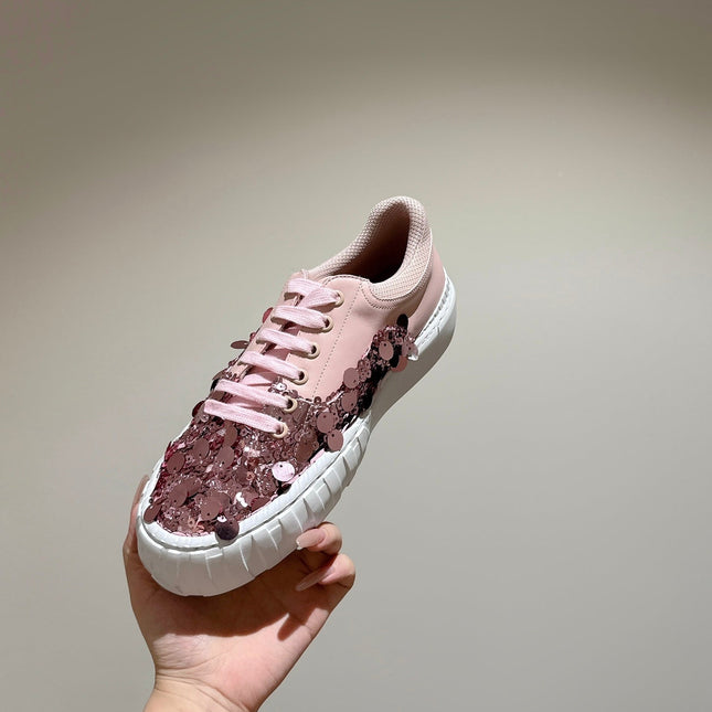 RUNWAY SEQUIN CASUAL SHOES IN CREPE PINK CALFSKIN