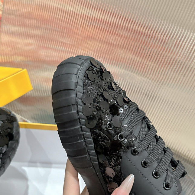 RUNWAY SEQUIN CASUAL SHOES IN BLACK CALFSKIN