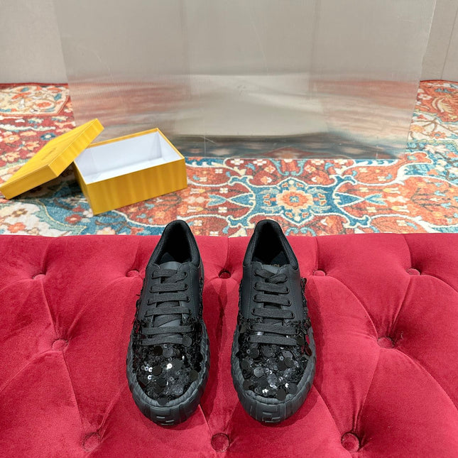 RUNWAY SEQUIN CASUAL SHOES IN BLACK CALFSKIN