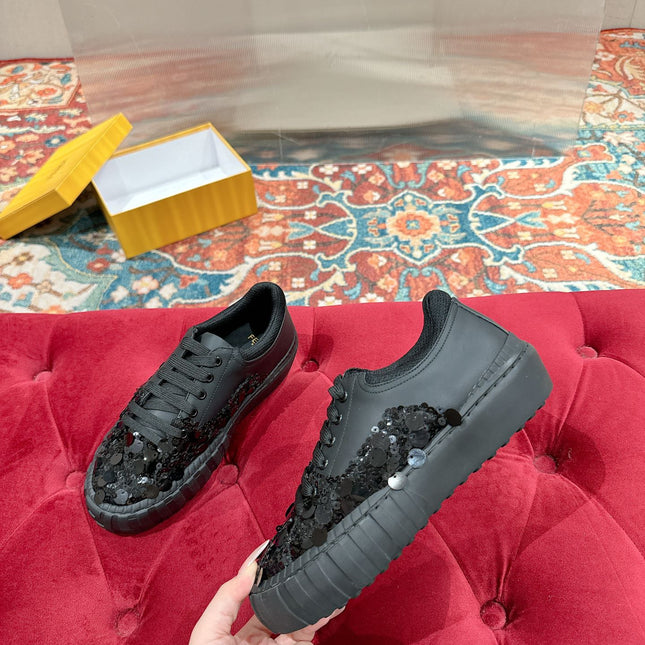 RUNWAY SEQUIN CASUAL SHOES IN BLACK CALFSKIN