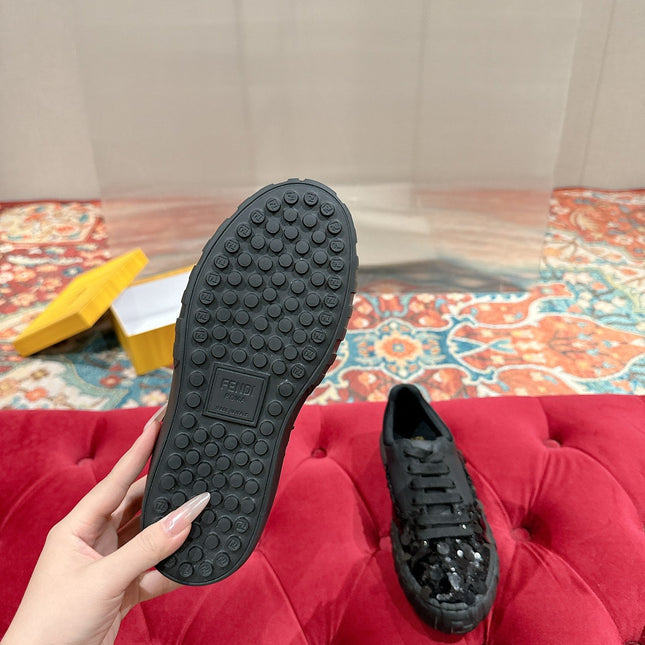 RUNWAY SEQUIN CASUAL SHOES IN BLACK CALFSKIN