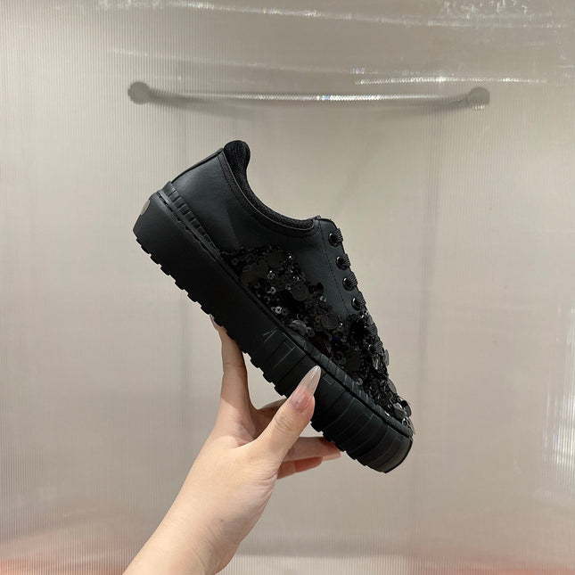 RUNWAY SEQUIN CASUAL SHOES IN BLACK CALFSKIN