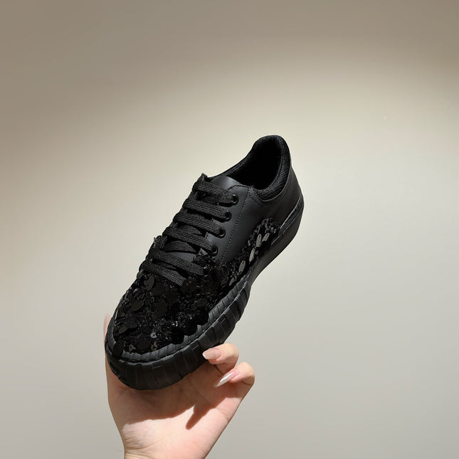 RUNWAY SEQUIN CASUAL SHOES IN BLACK CALFSKIN