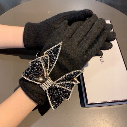GLOVES IN BLACK WOOL WITH RHINSTONES 429247