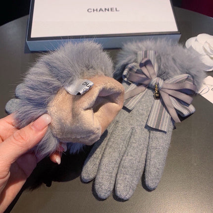 GLOVES IN DOLPHIN GRAY WOOL AND RABBIT FUR 441838