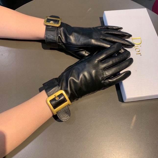 GLOVES ATTACHED D METAL HARDWARE IN BLACK LAMBSKIN 441842
