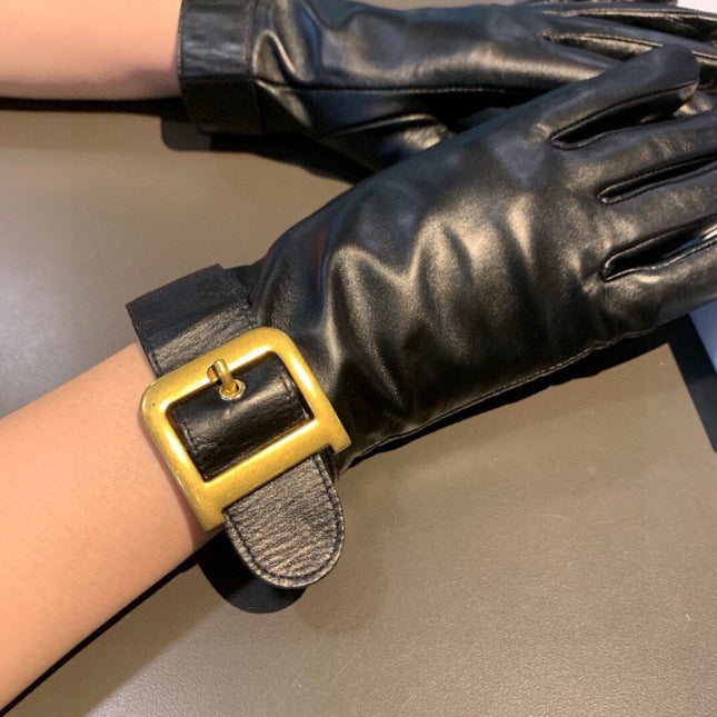 GLOVES ATTACHED D METAL HARDWARE IN BLACK LAMBSKIN 441842