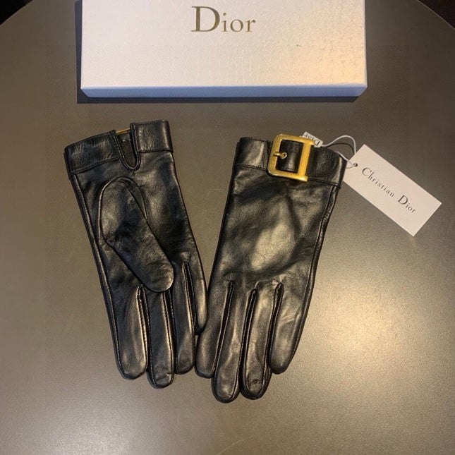 GLOVES ATTACHED D METAL HARDWARE IN BLACK LAMBSKIN 441842