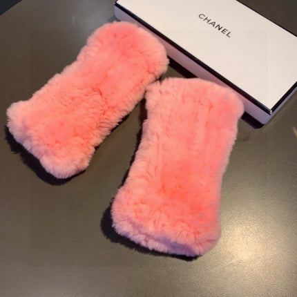 FINGERLESS HALF GLOVES IN ROUGE PINK RABBIT FUR 462276