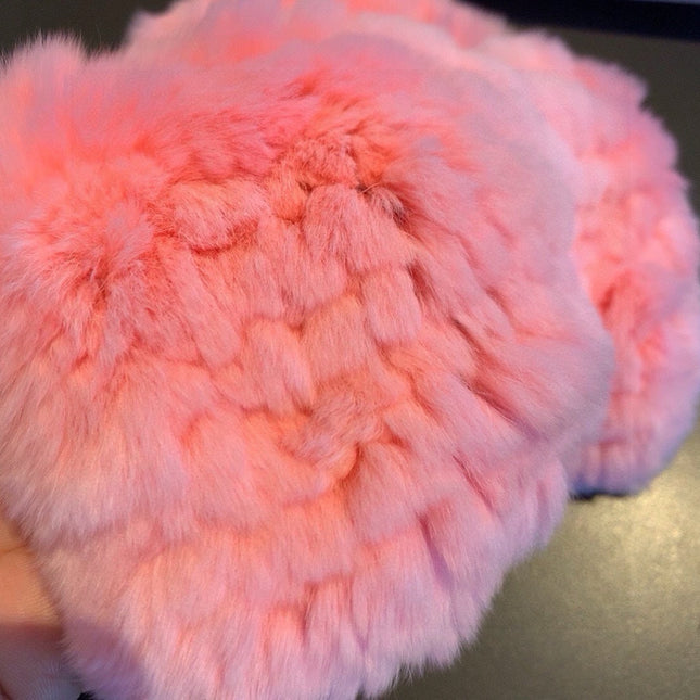 FINGERLESS HALF GLOVES IN ROUGE PINK RABBIT FUR 462276