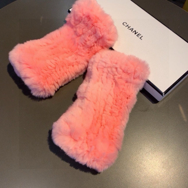 FINGERLESS HALF GLOVES IN ROUGE PINK RABBIT FUR 462276