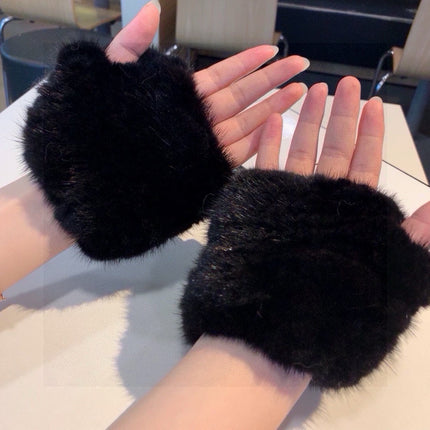 FINGERLESS HALF GLOVES IN BLACK RABBIT FUR 462278