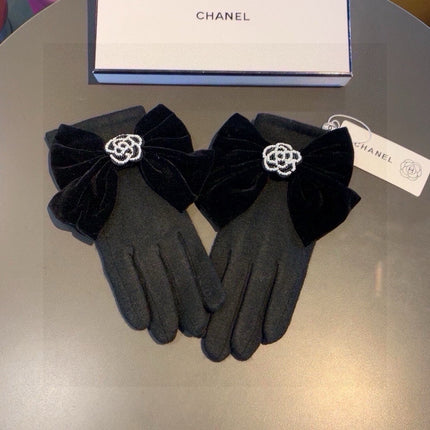 GLOVES IN BLACK WOOL WITH LARGE BOW 464996
