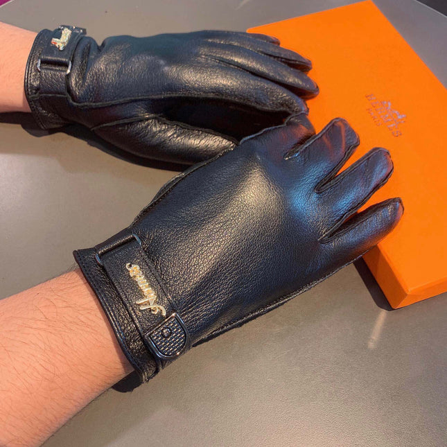 GLOVES IN BLACK DEERSKIN WITH LAMB FUR LINING 465015