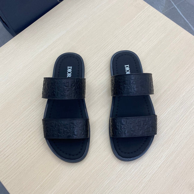 CD DOUBLE STRAP SLIPPER BLACK MONOGRAM CALFSKIN