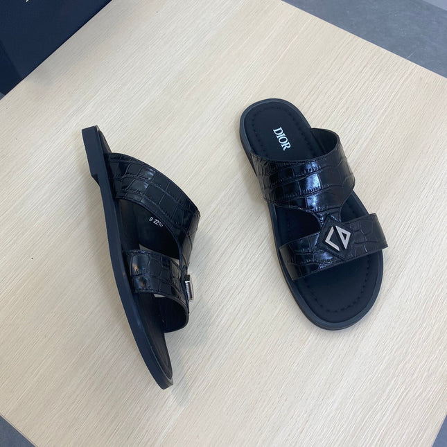 CD ALIDAS CROSS CROCODILE MOTIF SANDAL BLACK CALFSKIN
