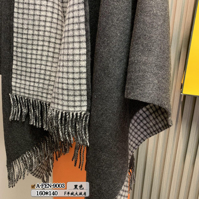 FFPONCHO 160 CM IN BLACK CASHMERE AND WOOL