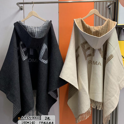FFPONCHO 160 CM IN BLACK CASHMERE AND WOOL
