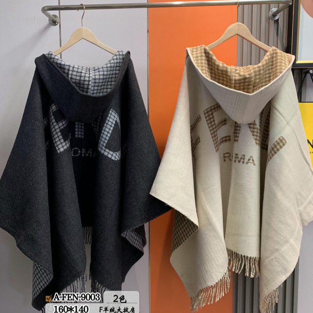 FFPONCHO 160 CM IN BLACK CASHMERE AND WOOL