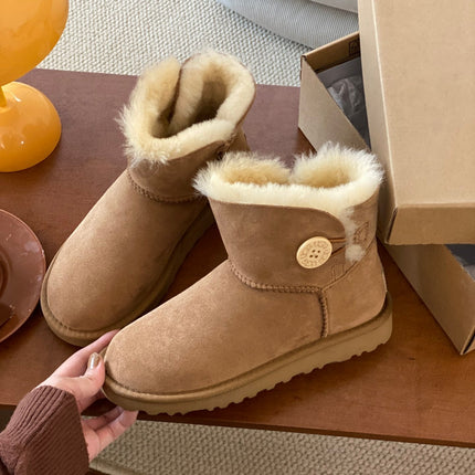MINI BAILEY BUTTON II BOOT IN CIDER BROWN SUEDE AND SILK COTTON PADDING