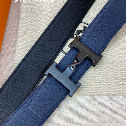 HM H BELT BUCKLE & REVERSIBLE NAVY BLUE STRAP 38MM BLACK HARDWARE