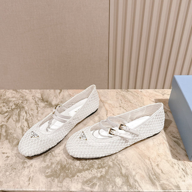 PRADA 25S BALLERINAS BALLET FLATS IN WHITE MESH FABRIC