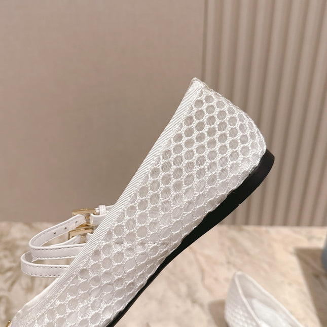PRADA 25S BALLERINAS BALLET FLATS IN WHITE MESH FABRIC