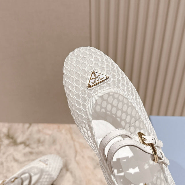 PRADA 25S BALLERINAS BALLET FLATS IN WHITE MESH FABRIC