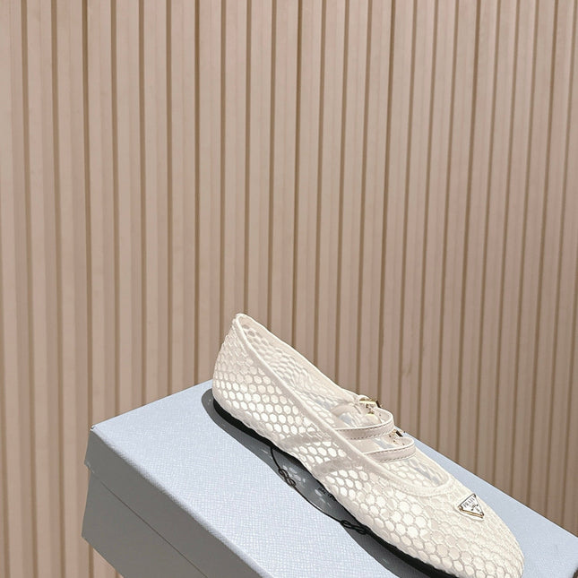 PRADA 25S BALLERINAS BALLET FLATS IN WHITE MESH FABRIC