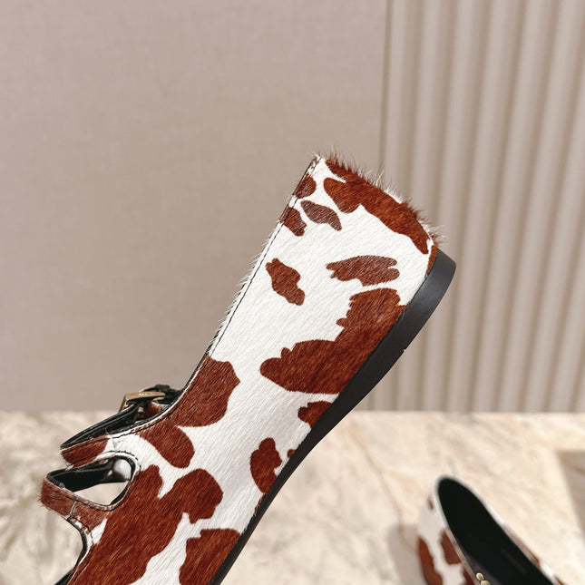 PRADA 25S CRYSTAL EMBELLISHED BALLERINA IN WHITE AND DARK BROWN FUR