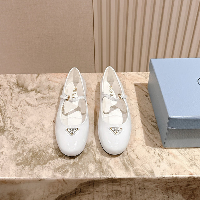 PRADA 25S BALLERINAS IN WHITE CALFSKIN GLOSSY