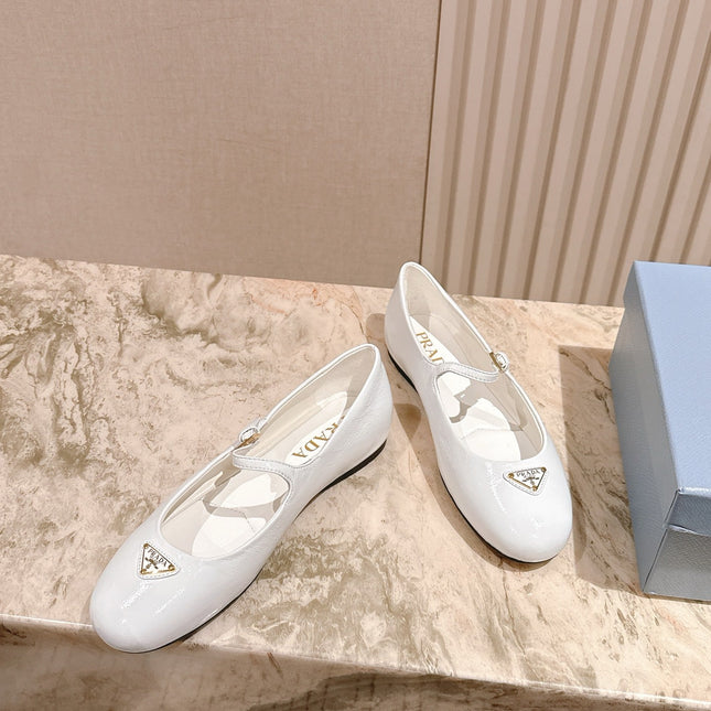 PRADA 25S BALLERINAS IN WHITE CALFSKIN GLOSSY