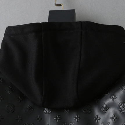 LV HOODED JACKET IN BLACK EMBOSSED CALFSKIN AND COTTON 239057
