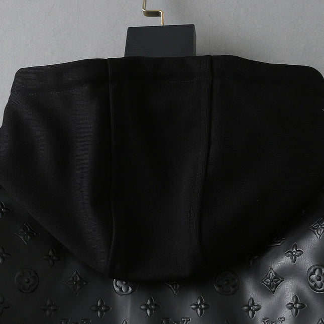 LV HOODED JACKET IN BLACK EMBOSSED CALFSKIN AND COTTON 239057
