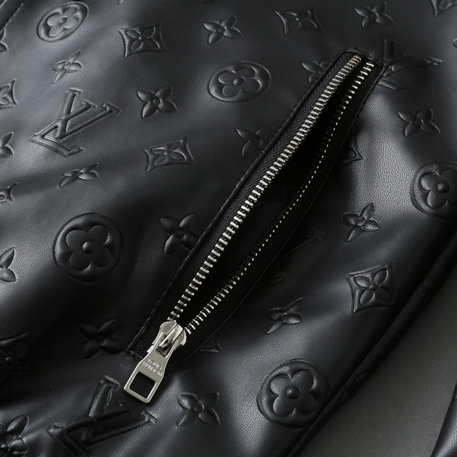 LV HOODED JACKET IN BLACK EMBOSSED CALFSKIN AND COTTON 239057