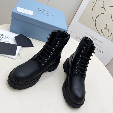 PRADA 25S LACE UP BOOTS BLACK CALFSKIN