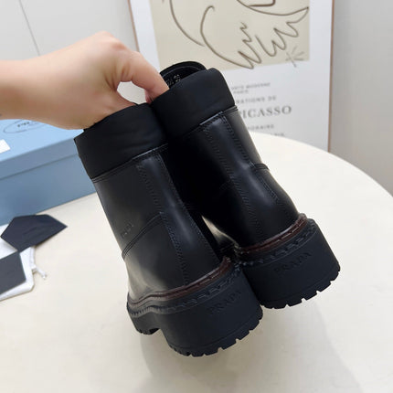 PRADA 25S LACE UP BOOTS BLACK GLOSSY CALFSKIN