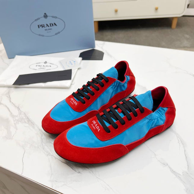 COLLAPSE SNEAKERS IN RED SUEDE AND SKY BLUE NYLON