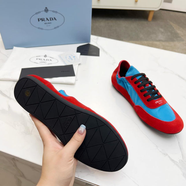 COLLAPSE SNEAKERS IN RED SUEDE AND SKY BLUE NYLON