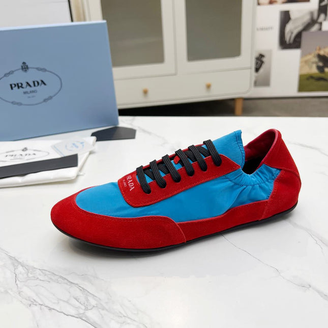 COLLAPSE SNEAKERS IN RED SUEDE AND SKY BLUE NYLON